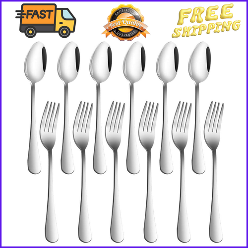Set of 12 Stainless Steel Dinner Forks and Spoons Silverware Set Heavy-Duty / US - Picture 10 of 12