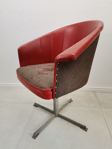 Silla Años 50 Sillón ROJO Cuero Artificial GRIS Tela VINTAGE RETRO Cocktail Lounge - Imagen 3 de 12