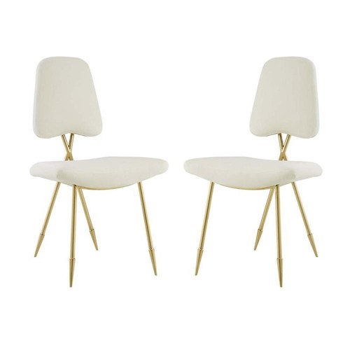 Modway Ponder 19" Modern Velvet Polyester Dining Side Chair in Ivory (Set of 2) - Picture 1 of 4