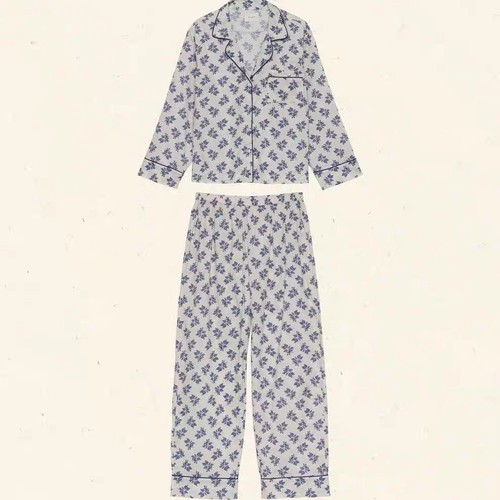 Camicetta donna Doen con colletto floreale manica lunga top / pantaloni dritti - Foto 3 di 24