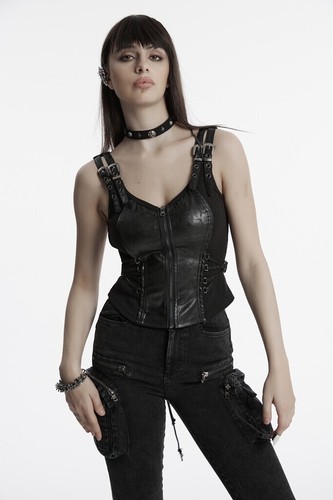 Punk Rave Women Black Gothic Punk Slim Fit Vest Drawstring Adjustable Tops - Picture 6 of 20