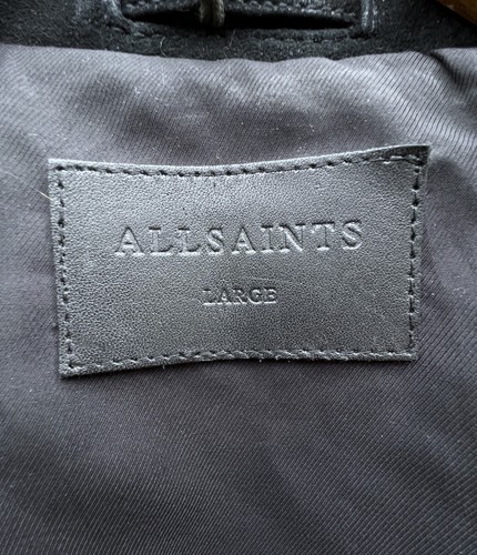 All Saints Mens CLIFTON Suede Jacket LARGE Black Leather Bomber Biker AllSaints - Picture 6 of 7