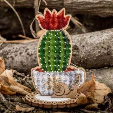 DIY Bead Embroidery Kit on Wood - "Blooming cactus"