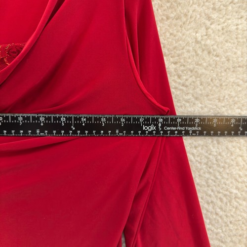 Y2K Vintage Top Large Red Slinky Stretch Jersey Ruched Cowl Neck Cocktail - Picture 4 of 6