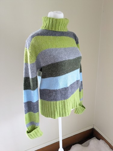 Vintage 90s Chunky Knit Sweater M Turtleneck Striped Glitter Grunge Academic - Picture 11 of 14