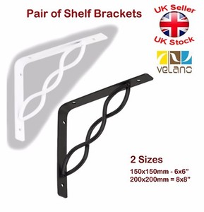 2 X Decorative Shelf Supports Metal Interlaced Bracket Black Or