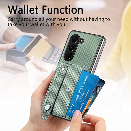 For Samsung Galaxy Z Fold 6 5 4 Card Pocket Wallet Leather Wristband Case Cover - Picture 37 of 68