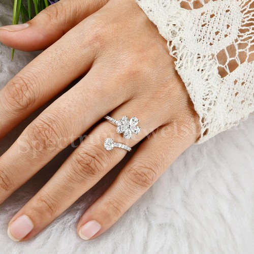 SI Clarity H Color Real Diamond Engagement Cuff Ring 18k Solid White Gold 1.47ct - Picture 2 of 8