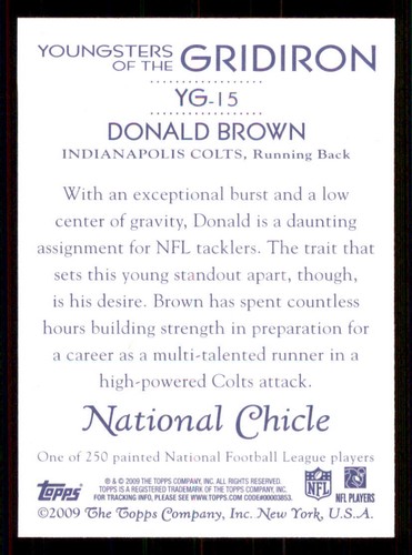 2009 Topps National Chicle Youngsters of the Gridiron #YG15 Donald Brown - Picture 2 of 2