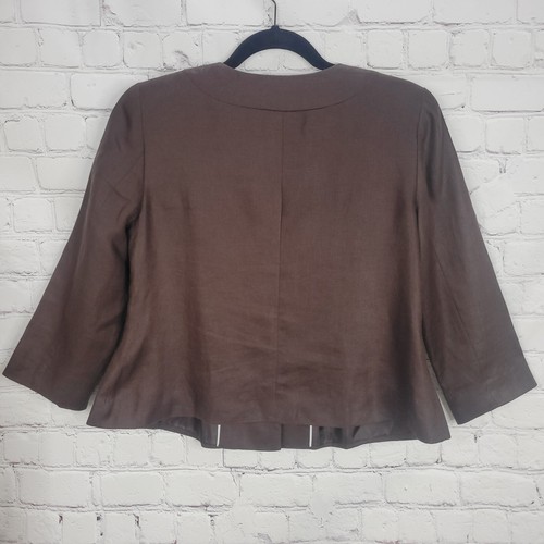 Worthington Plissee Leinen Blazer Damen Größe 4 Braun Knopfleiste - Bild 2 von 6