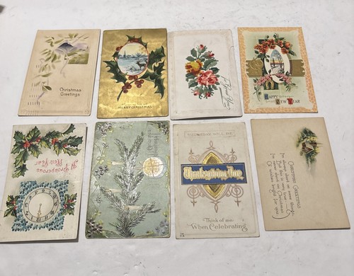 Vintage Lot Of 8 Holiday Postcards Christmas New Years 1909-12 Postmark Stamp - Picture 7 of 19