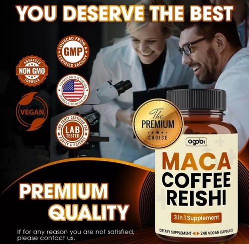 Maca 1800mg with Coffee, Reishi Mushroom for Energy, Stamina, Mood Support 240 C - Picture 7 of 10