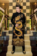 Black Ao Dai for men, Hand Painted Vietnamese Traditional For Men TA186
