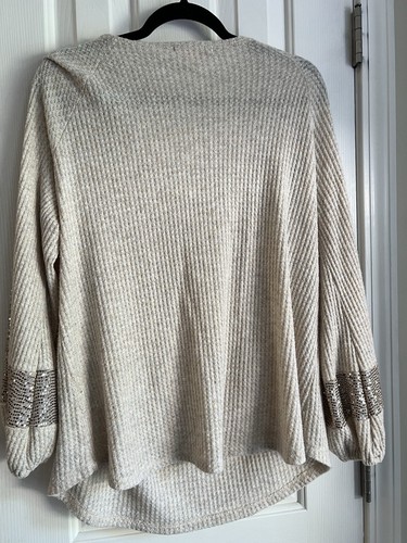 Hailey & Co Tan Long Sleeve Shirt Size Large With Sparkles On Sleeves - Picture 2 of 4