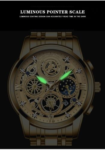 Mens Luxury Quartz Watch Stainless Steel Waterproof Gold Casual Wristwatch Boxed - Picture 17 of 18