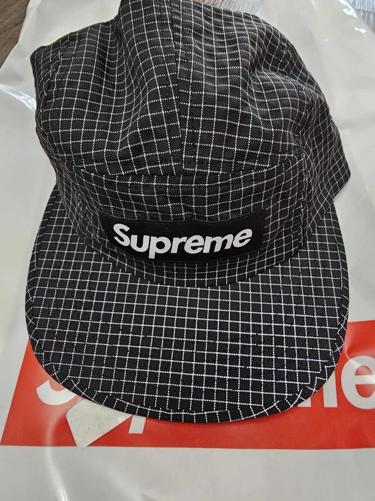 Casquette de camp Supreme Reflective Ripstop noire neuve F/W 2018