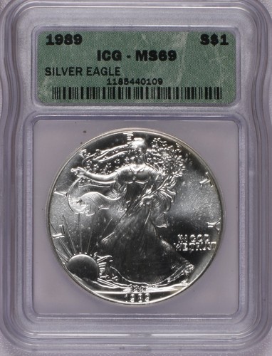 14-1 oz. Silver Eagle $ 1987-2000. 14 consecutive years! MS 69 ICG graded - Picture 5 of 24