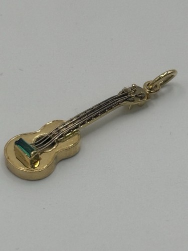 18k Vintage yellow gold beautiful Guitar With An Emerald - Picture 4 of 7