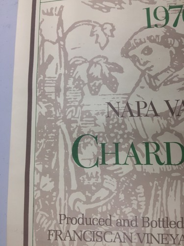 Vintage 1976 Napa Valley Franciscan Chardonnay Rutherford Wine Poster 21" x 17" - Picture 5 of 12