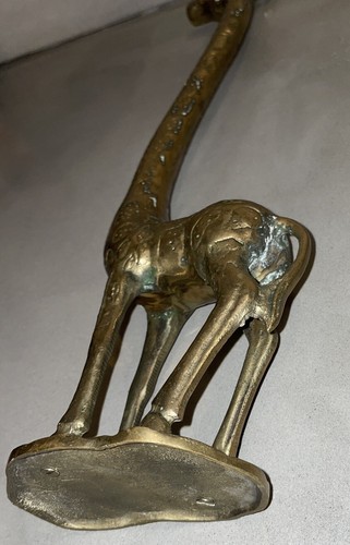 Large Long Neck Brass Giraffe Figurine Vintage 16” Tall Solid 2.45lbs - Picture 7 of 10