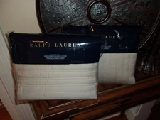 NIP Ralph Lauren Reed Vintage Silver Quilted Euro Pillow Sham Pair