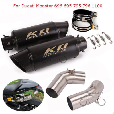 For Ducati Monster 796 795 696 1100 Exhaust Mid Pipe Muffler Tips Black Slip on