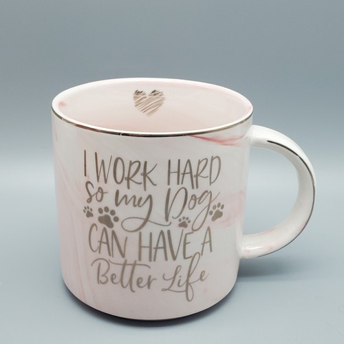 Dog Lovers Coffee Mug Cup Tea Pink Marble Gold Accent Better Life Hendson 11.5oz - Picture 2 of 7