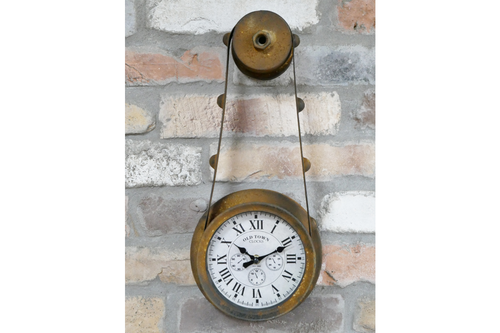 Wanduhr Industrial Rostoptik Flaschenzug Design 43 cm Neu - Bild 3 von 7
