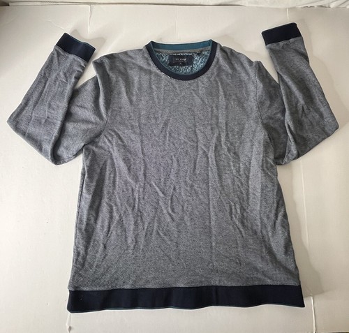 Ted Baker London Gray Blue Crew Neck Jumper Mens Sweater Size size 7 - Picture 2 of 17