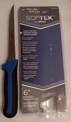 Winco Boning Knife 6'' Narrow blade Sof Tek handle NSF Rated quality German Steel