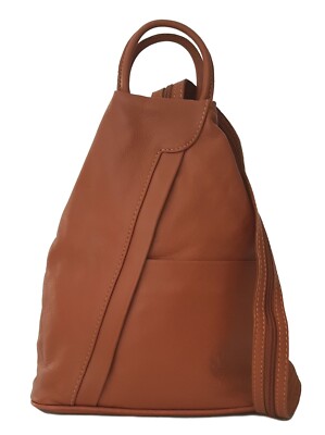 Edler Damen Leder Rucksack Backpack Cityrucksack Schultertasche cognac ITALY