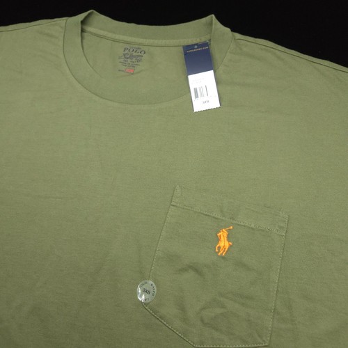 POLO RALPH LAUREN CREW T-SHIRT 3XB BIG ARMY GREEN LONG SLEEVE POCKET ORANGE PONY - Picture 7 of 11
