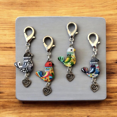 BoHo LOVE DOVE Bird Enameled Double Clip-on Charm with Large Lobster Clasp - Picture 3 of 6