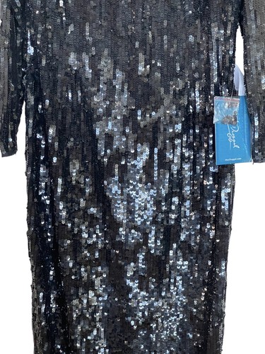 Abito vestito donna Mac Duggal taglia 14 nero paillettes strass floreale 93613 $498 - Foto 7 di 18