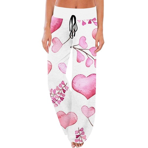 Women's Comfy Pajama Pants Pocket Valentine's Day Print Drawstring Wide Leg - Picture 3 of 36