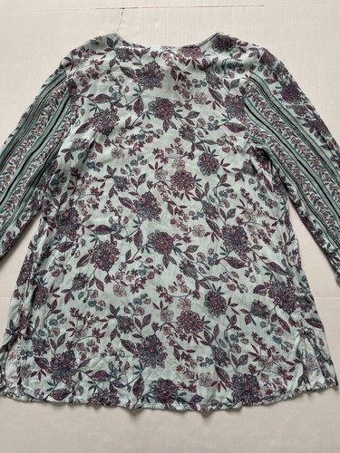 J Jill Top Damen M Seafoam Grün Rosa Blumen Tunika Crinkle Quaste Bauer - Bild 7 von 8