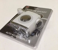 WHITE Y-TYPE 3-WAY LED CAR CIGARETTE LIGHTER SOCKET SPLITTER  CHARGE ADAPTER 