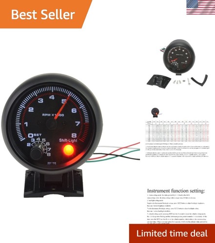 3.75 Inch Black Tachometer Gauge 0-8000 RPM for 12V Petrol Vehicles