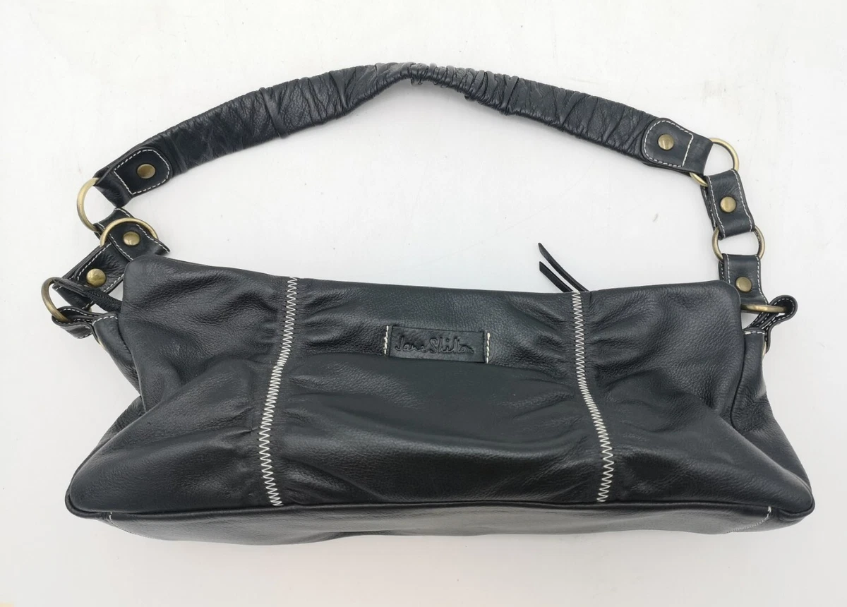 Jane Shilton Women s Black Leather Contrast Stitch Shoulder Bag Good Used