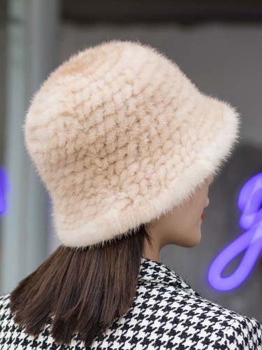 Real Fur Hats For Women Knitted Bucket Hat With Ear Flaps Winter Warm Bowler Hat - Picture 6 of 33