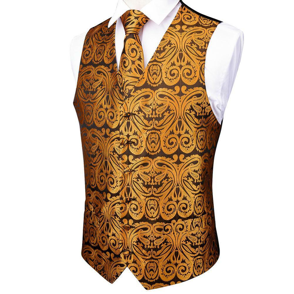 DiBanGu Blue Red Black Paisley Men Suit Vest Waistcoat Necktie Bow