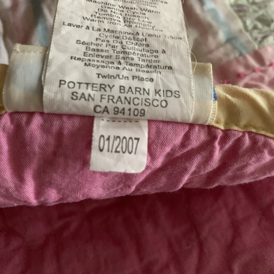 Pottery Barn Kids Quilt Twin Size Floral Appliqué Patchwork Pastel