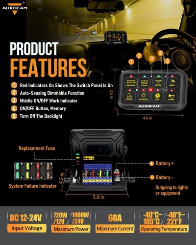AUXBEAM 8 Gang On/Off /Remote Control Switch Panel Relay LED Box Car Truck Boat - Picture 5 of 12