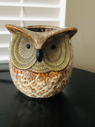 Ceramic Brown Tan And Cream Drip Glaze Owl Nightlight Lamp - Picture 2 of 13