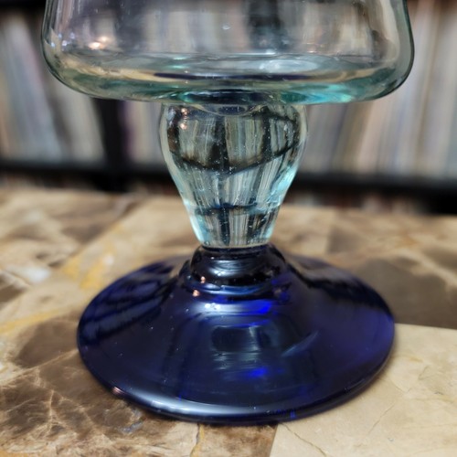 Mexican Hand Blown Glassware Cobalt Blue Rim Water Wine Glasses - Picture 11 of 11