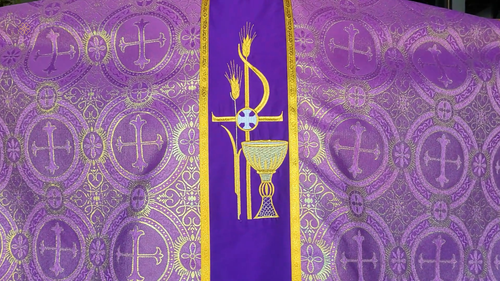 Violet Gothic Chasuble Vestments with Embroidered Motif - Traditional Vestment - Video 1 of 1