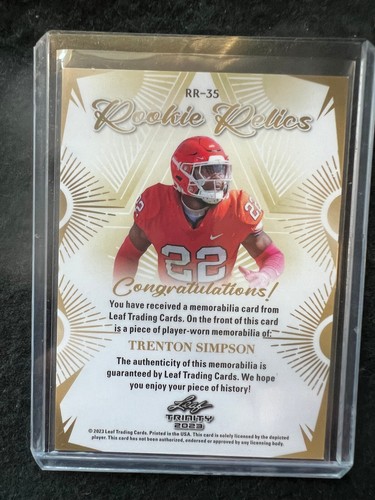 2023 Leaf Trinity Football Rookie Relics Jersey Trenton Simpson Ravens #RR-35🔥 - 第 2/2 張圖片