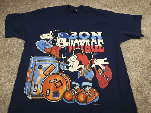 Vintage Mickey Mouse T Shirt Mens Large Blue Jerry Leigh Bon Voyage Made In USA - Picture 2 of 22
