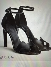 BNIB Hermes Joy 105 Noir Black Calfskin Leather Ankle Strap Sandal Heels 39.5
