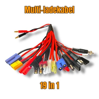 VUNIVERSUM Premium Multi Uni Ladekabel 19 in 1 Stecker Lipo Akku 30cm 14AWG RC Universell